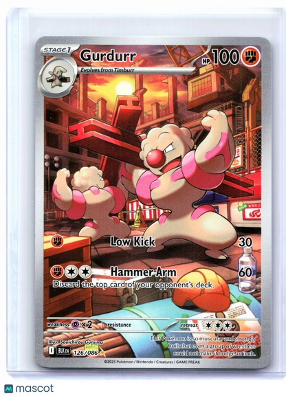 2025 Pokemon—Gurdurr #126/086 Black Bolt—Illustration Rare Holo