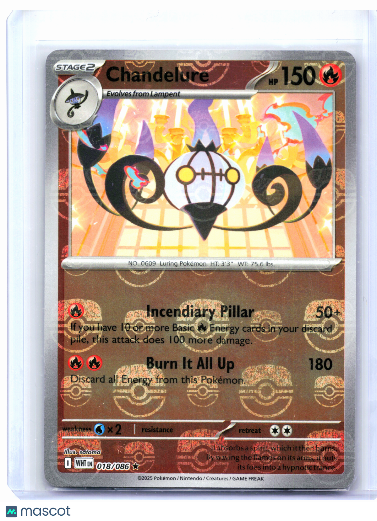 2025 Pokemon—Chandelure #018/086 White Flare—Reverse Holo (Master Ball Pattern)