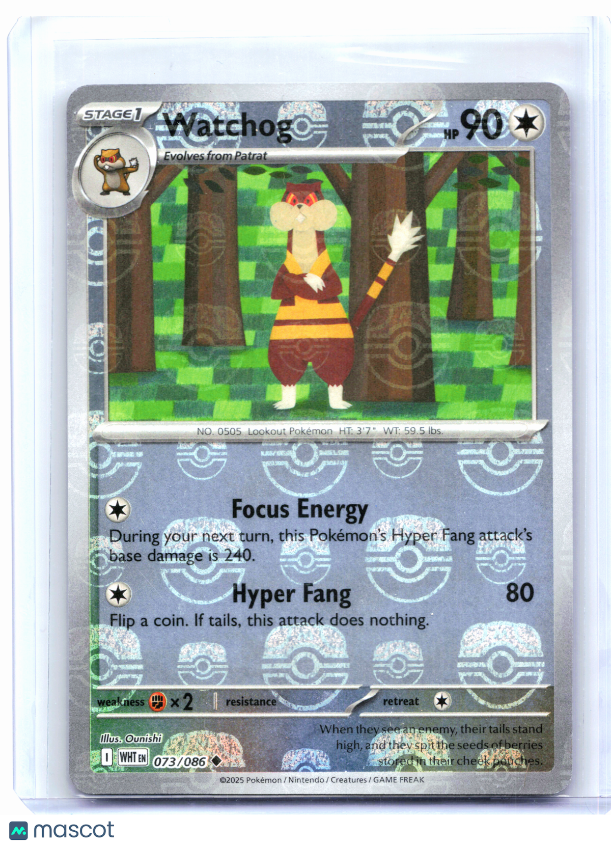 2025 Pokemon—Watchog #073/086 White Flare—Reverse Holo (Master Ball Pattern)
