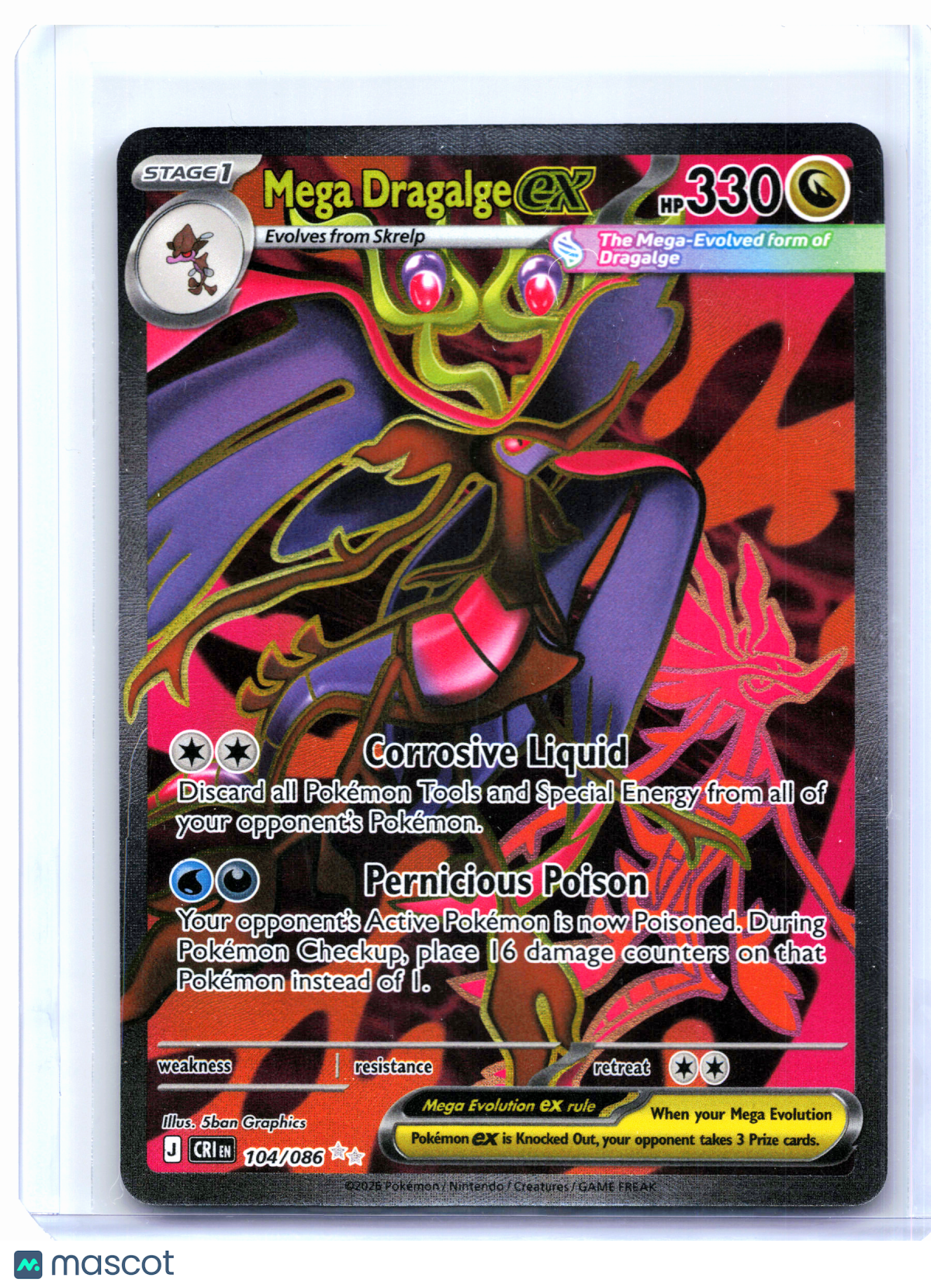 2026 Pokemon—Mega Dragalge ex #104/086 Chaos Rising—Ultra Rare Holo
