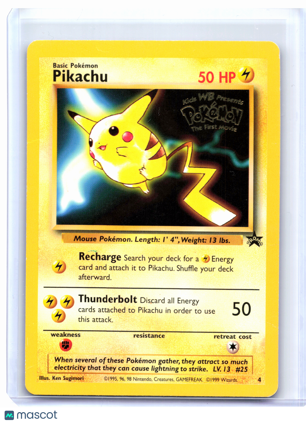 1999 Pokemon—Pikachu #4 WoTC Promo—Black Star Promo Nonholo (Movie Promo) [DMG]