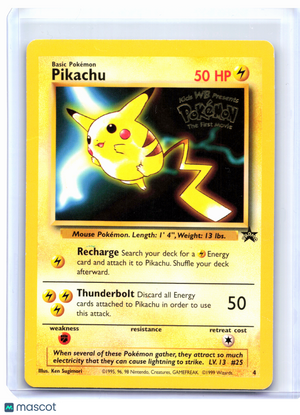 1999 Pokemon—Pikachu #4 WoTC Promo—Black Star Promo Nonholo (Movie Promo) [DMG]