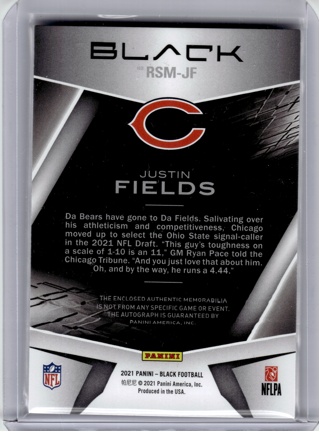 2021 Panini Black Football Football—Justin Fields #RSM-JF 08/35 Patch RC