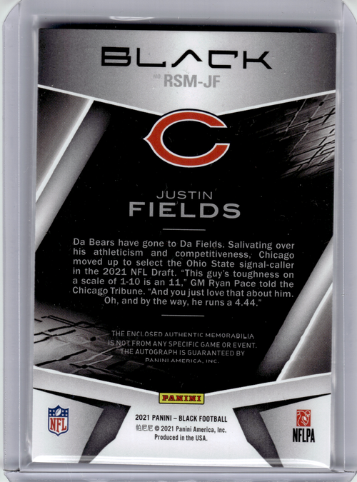 2021 Panini Black Football Football—Justin Fields #RSM-JF 08/35 Patch RC