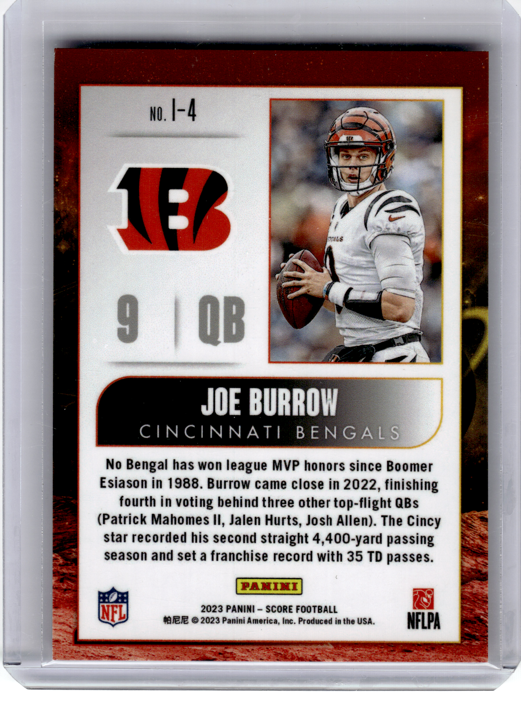 2023 Panini Score Intergalactic Football—Joe Burrow #I-4 —Very Good