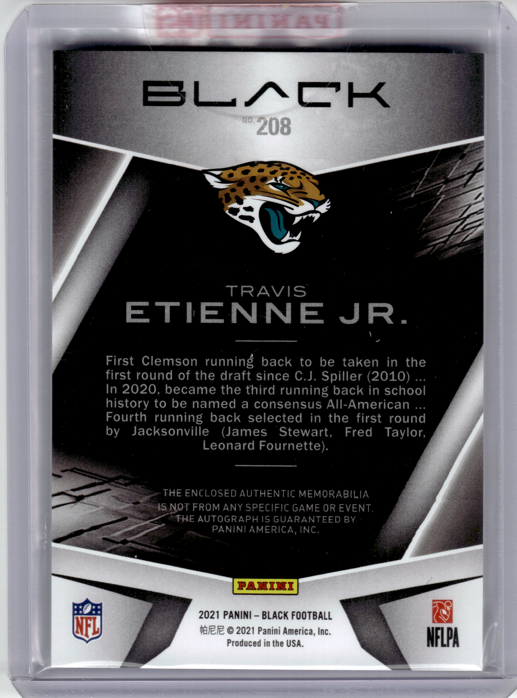 2021 Panini Black Football Football—Travis Etienne Jr. #208 RC 112/199