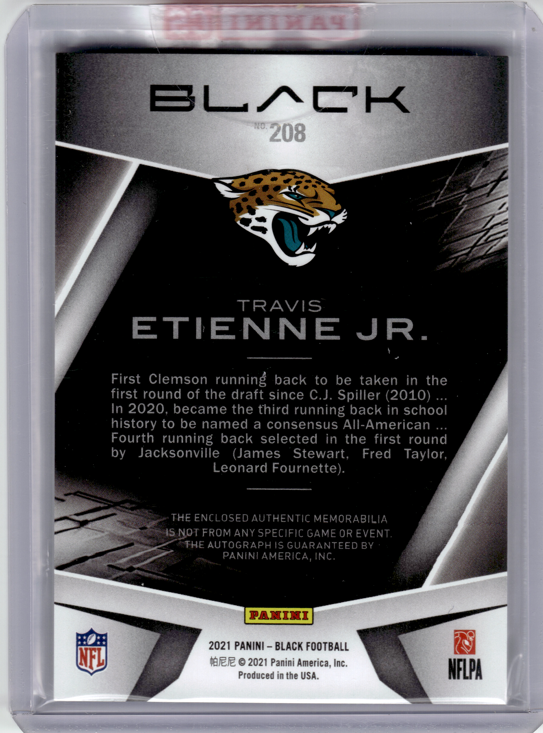 2021 Panini Black Football Football—Travis Etienne Jr. #208 RC 112/199