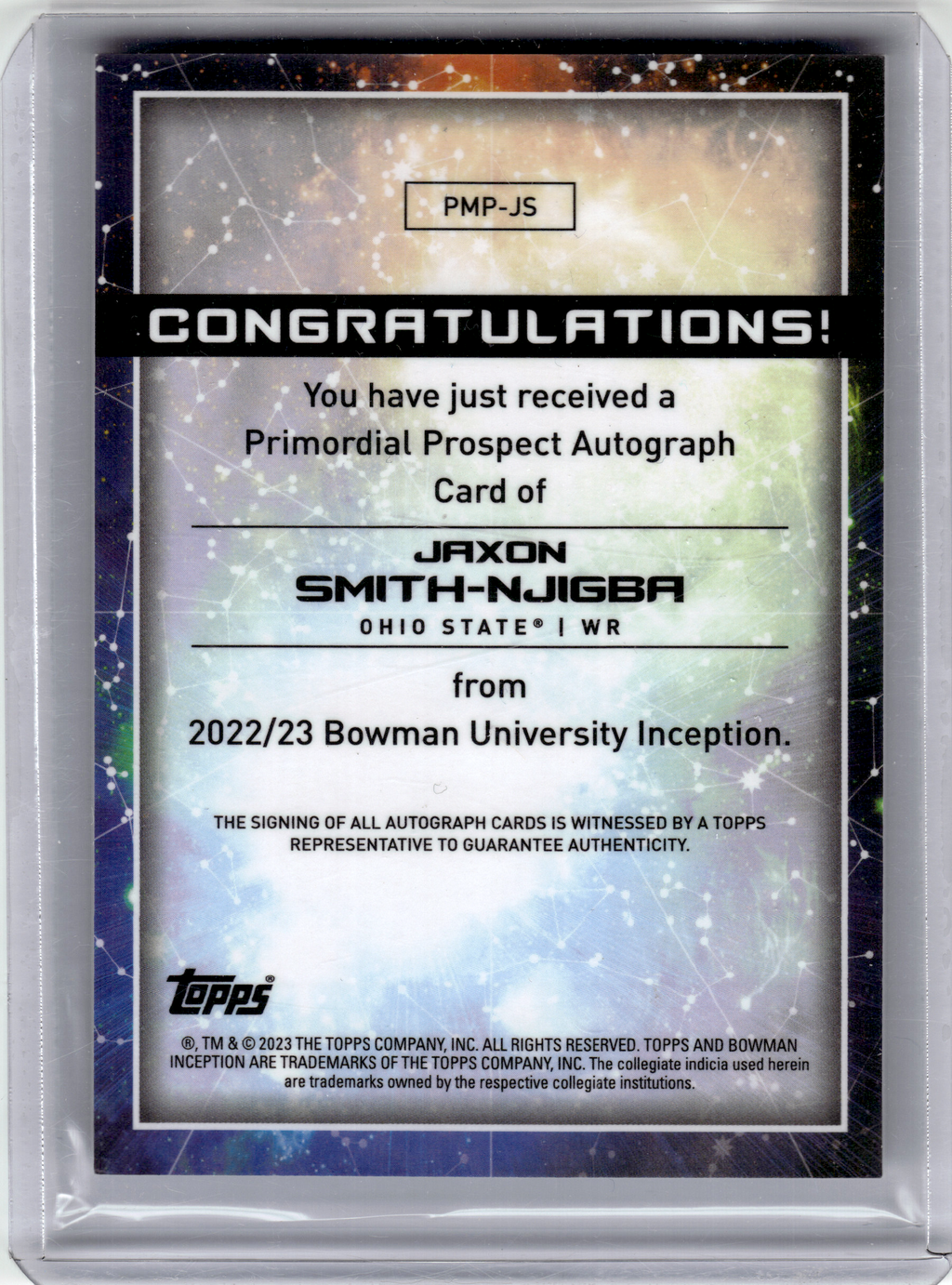 2023 Topps University Inception Football—Jaxon Smith-Njigba #PMP-JS 40/75