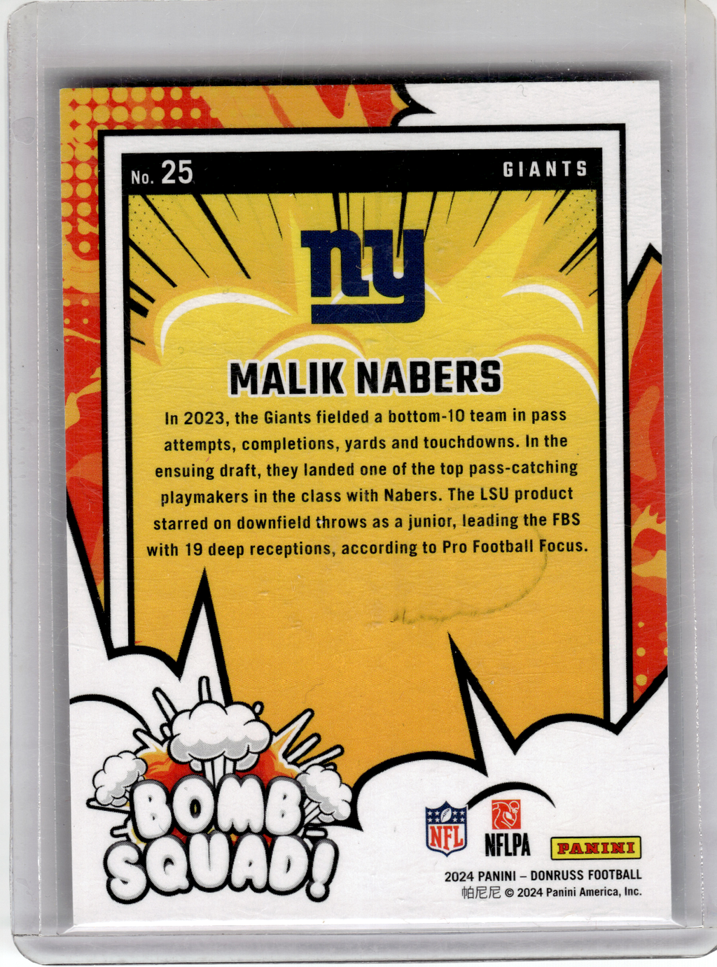 2024 Panini Donruss Bomb Squad Football—Malik Nabers #25 074/190—Very Good
