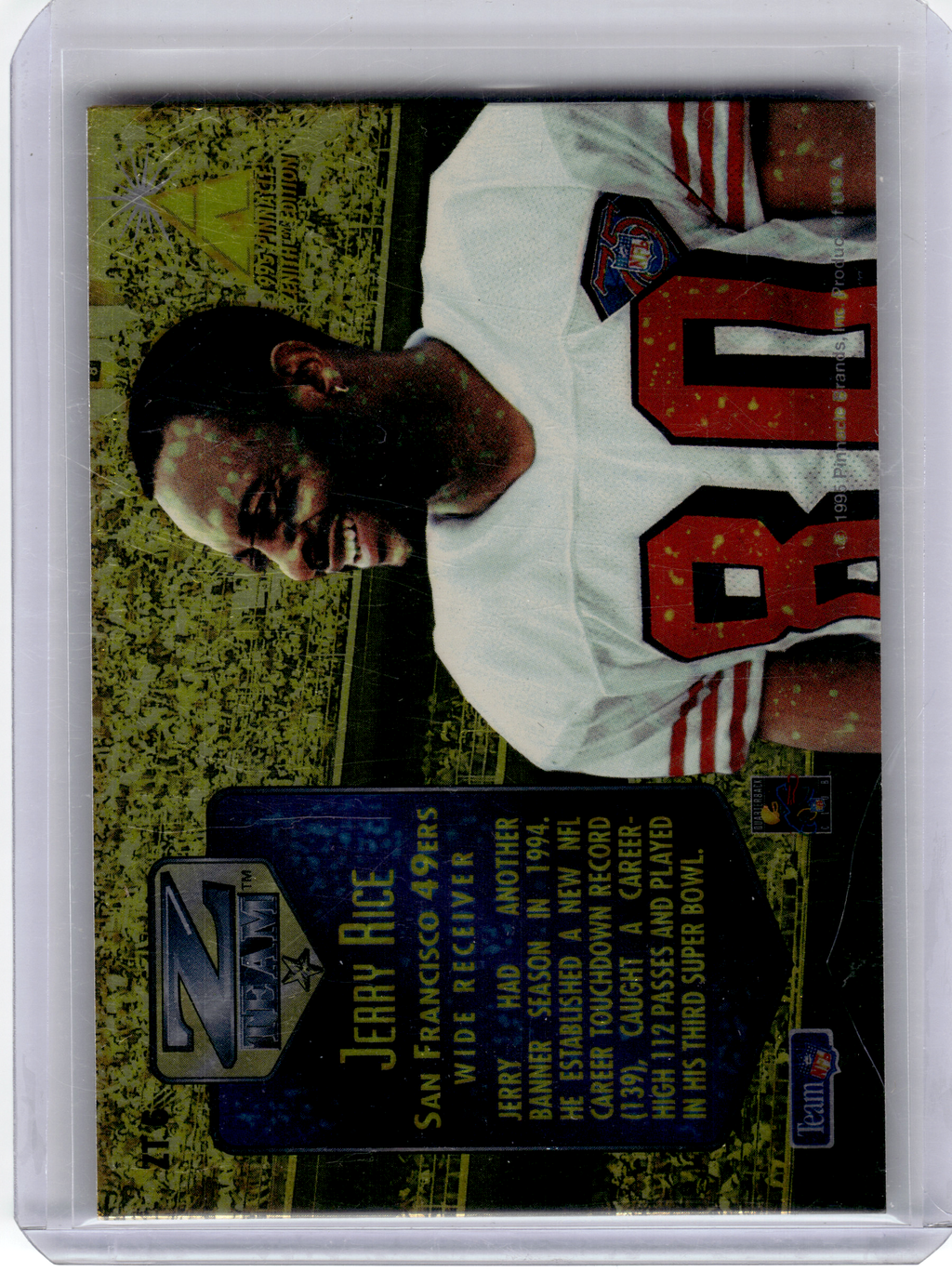 1995 Pinnacle Zenith Z-Team Football—Jerry Rice #ZT1 —Very Good