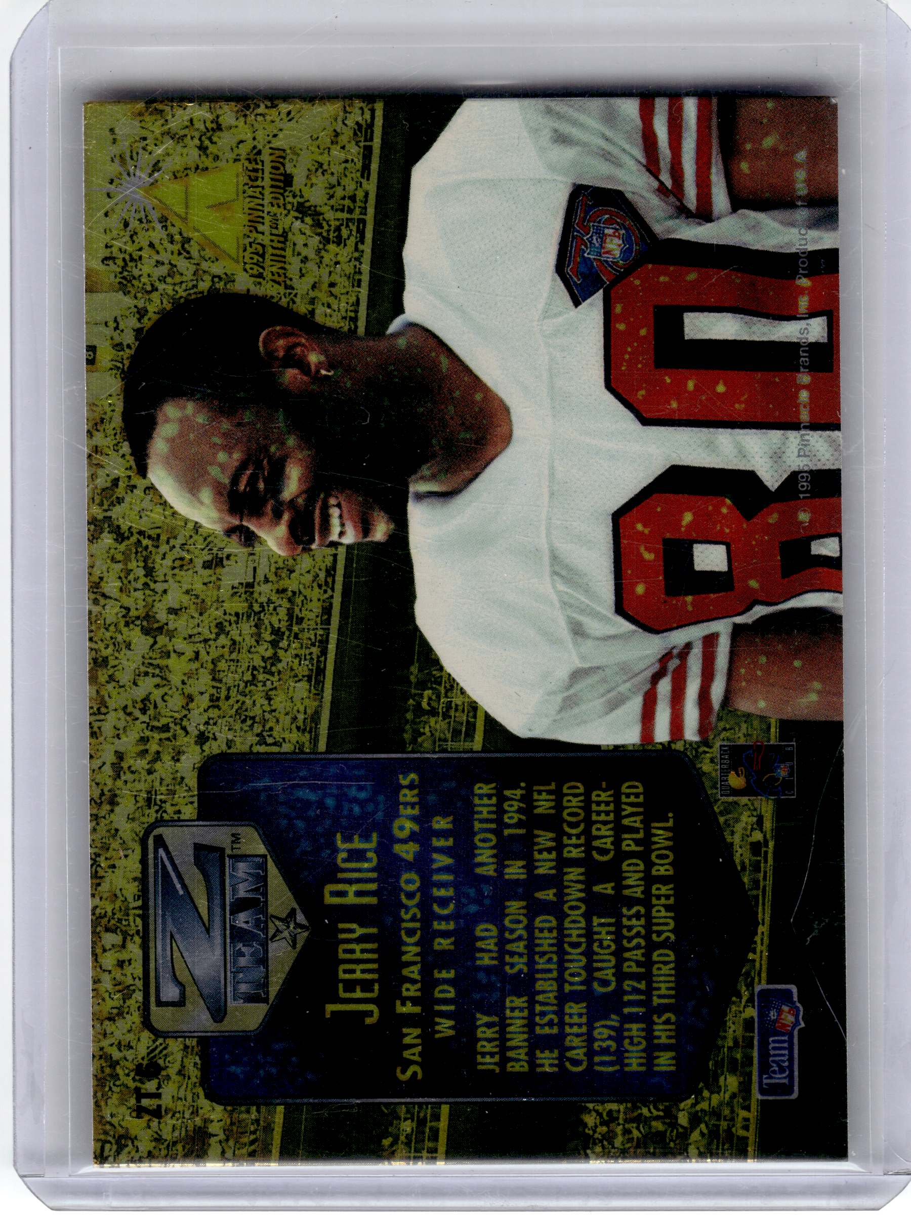 1995 Pinnacle Zenith Z-Team Football—Jerry Rice #ZT1 —Very Good