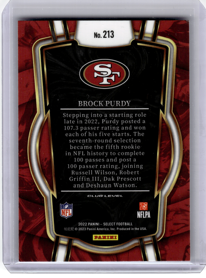 2023 Panini Select Football Football—Brock Purdy #213 RC—Very Good