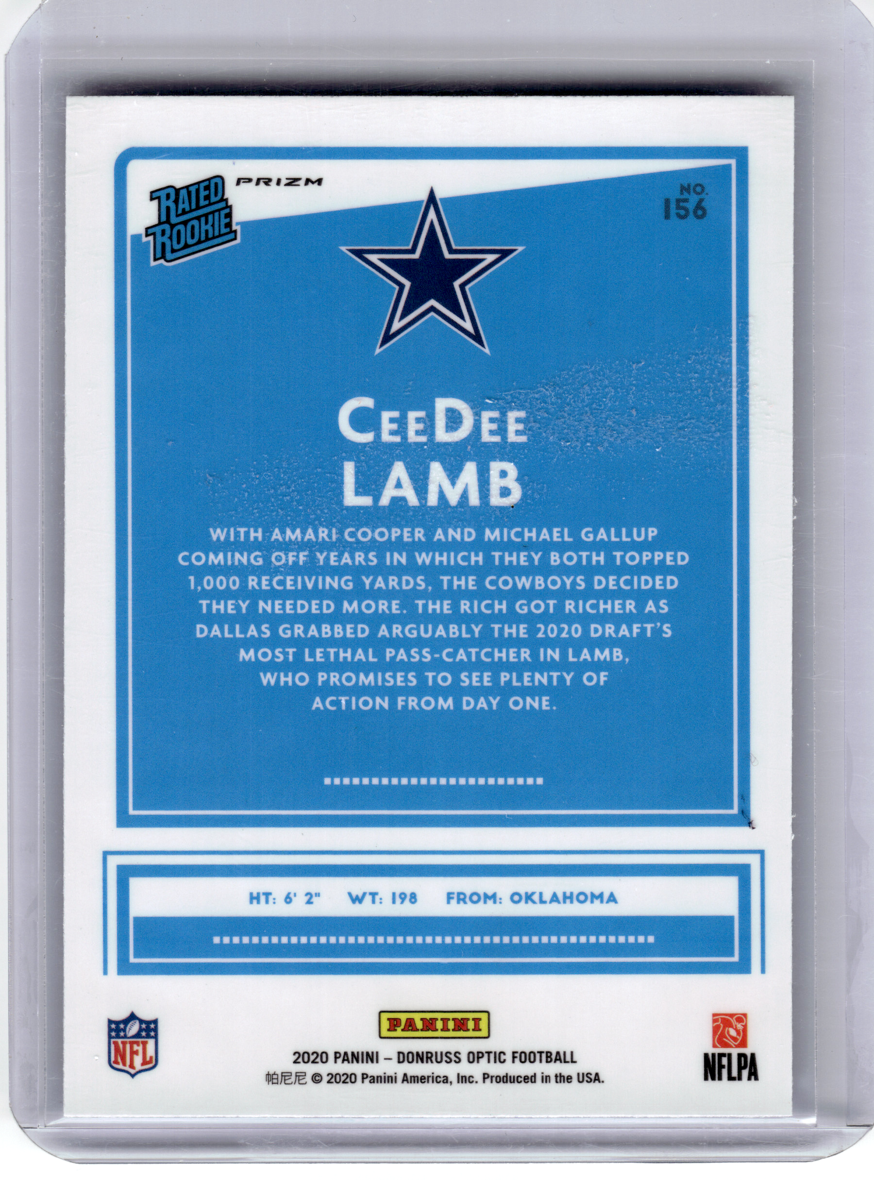 2020 Panini Donruss Optic Prizm Football—CeeDee Lamb #156 Blue Velocity