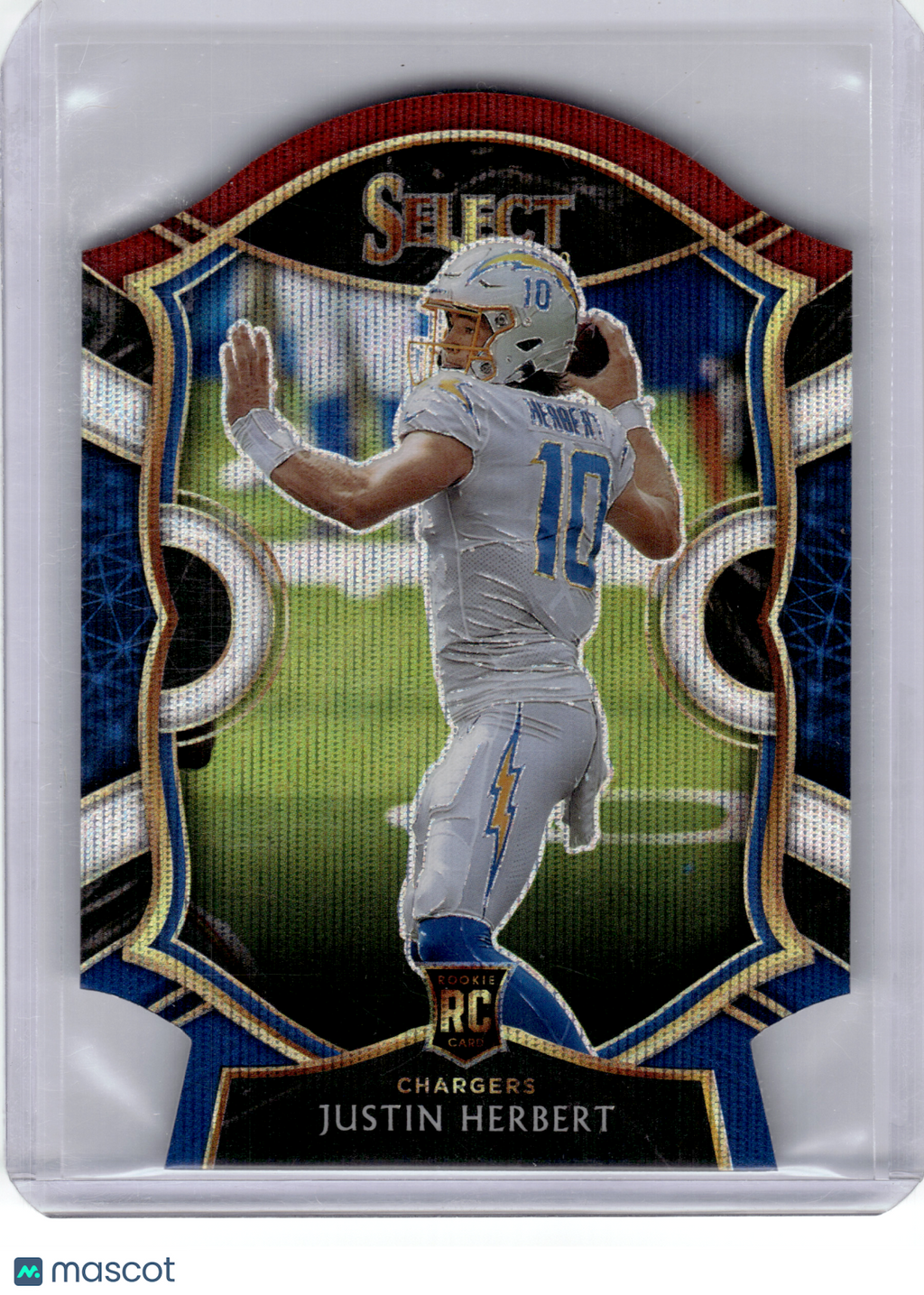 2021 Panini Select Concourse Prizm Football—Justin Herbert #44 Blue Die-Cut RC