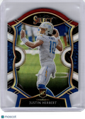 2021 Panini Select Concourse Prizm Football—Justin Herbert #44 Blue Die-Cut RC