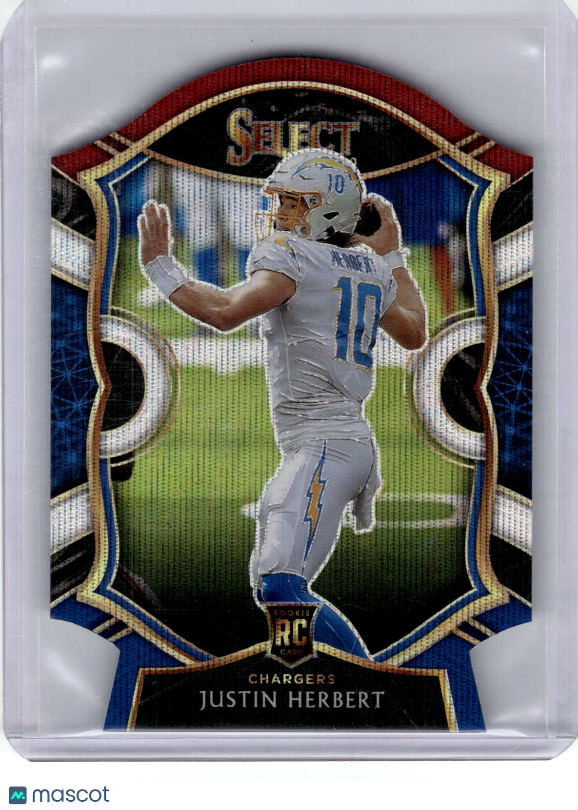 2021 Panini Select Concourse Prizm Football—Justin Herbert #44 Blue Die-Cut RC