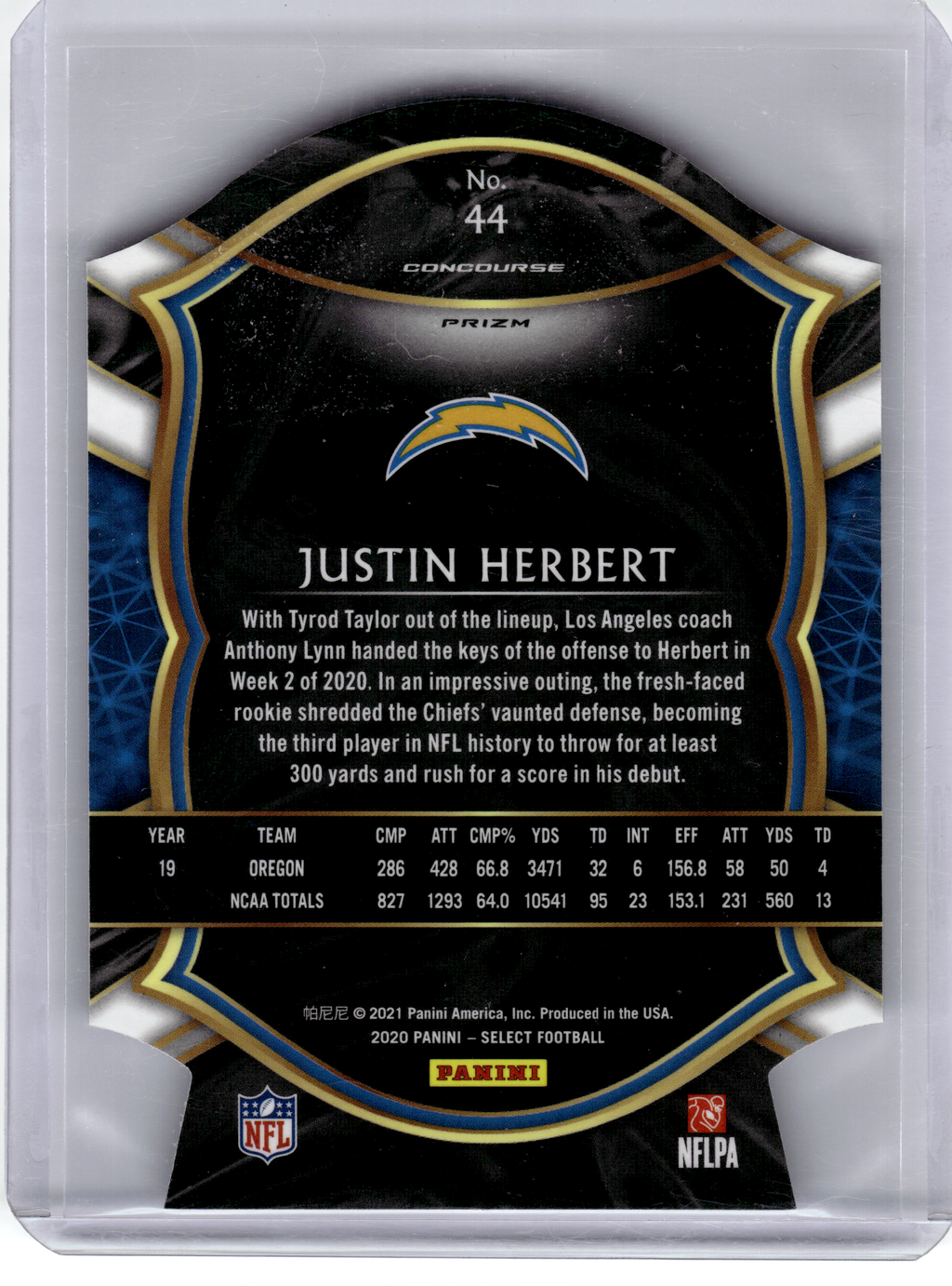 2021 Panini Select Concourse Prizm Football—Justin Herbert #44 Blue Die-Cut RC