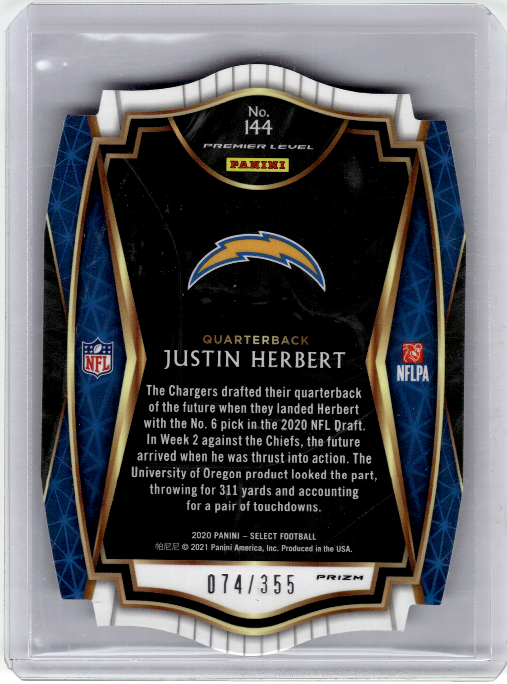 2021 Panini Select Prizm Premier Level—J. Herbert #144 Blue Die-Cut RC 074/355