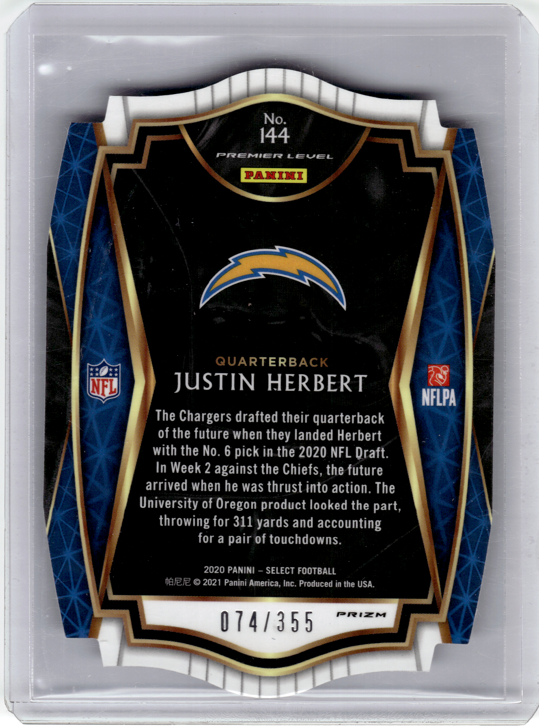 2021 Panini Select Prizm Premier Level—J. Herbert #144 Blue Die-Cut RC 074/355