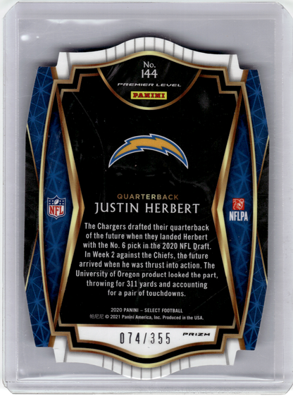 2021 Panini Select Prizm Premier Level—J. Herbert #144 Blue Die-Cut RC 074/355