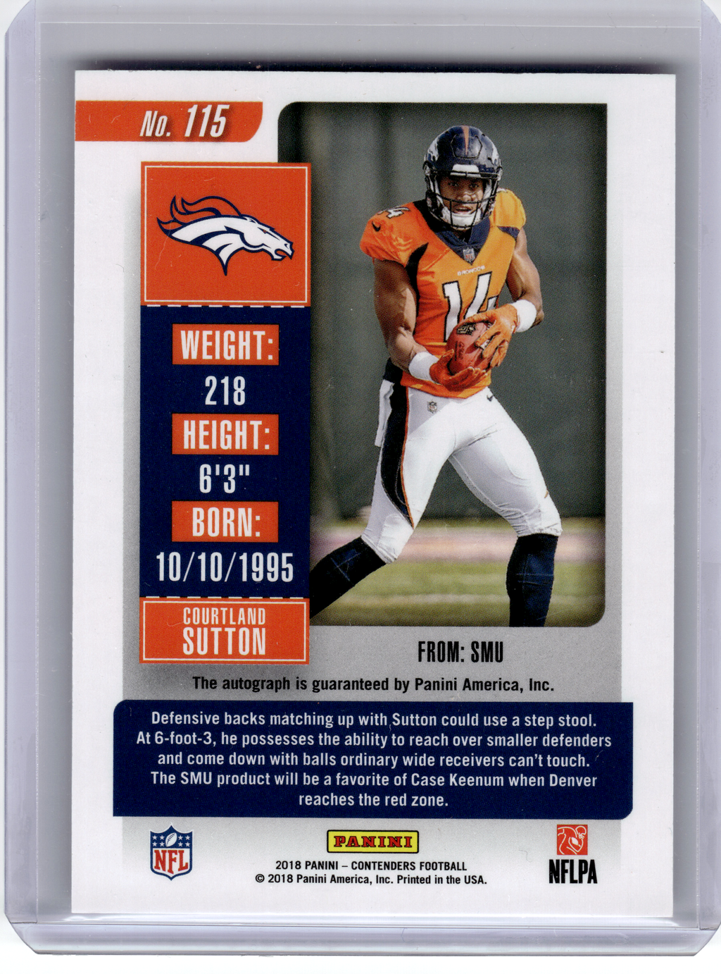 2018 Panini Contenders Football Rookie Ticket Football—Courtland Sutton #115 RC