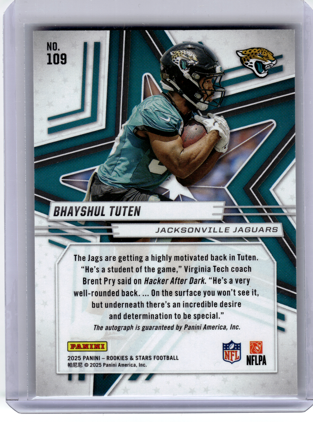 2025 Panini Rookies & Stars Football—Bhayshul Tuten #109 Gold RC—Very Good