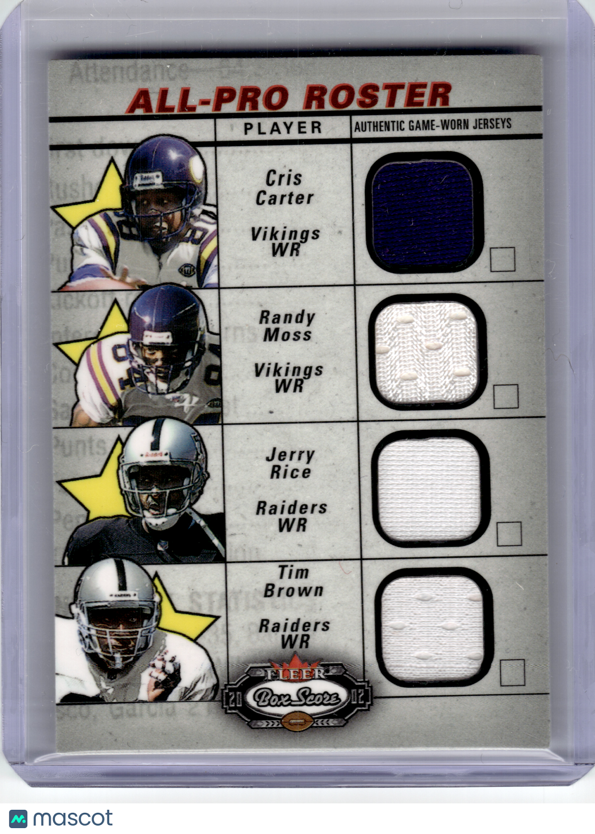 2002 Fleer Box Score Football—R. Moss T Brown C. Carter J. Rice Game Patches