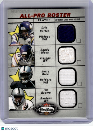 2002 Fleer Box Score Football—R. Moss T Brown C. Carter J. Rice Game Patches