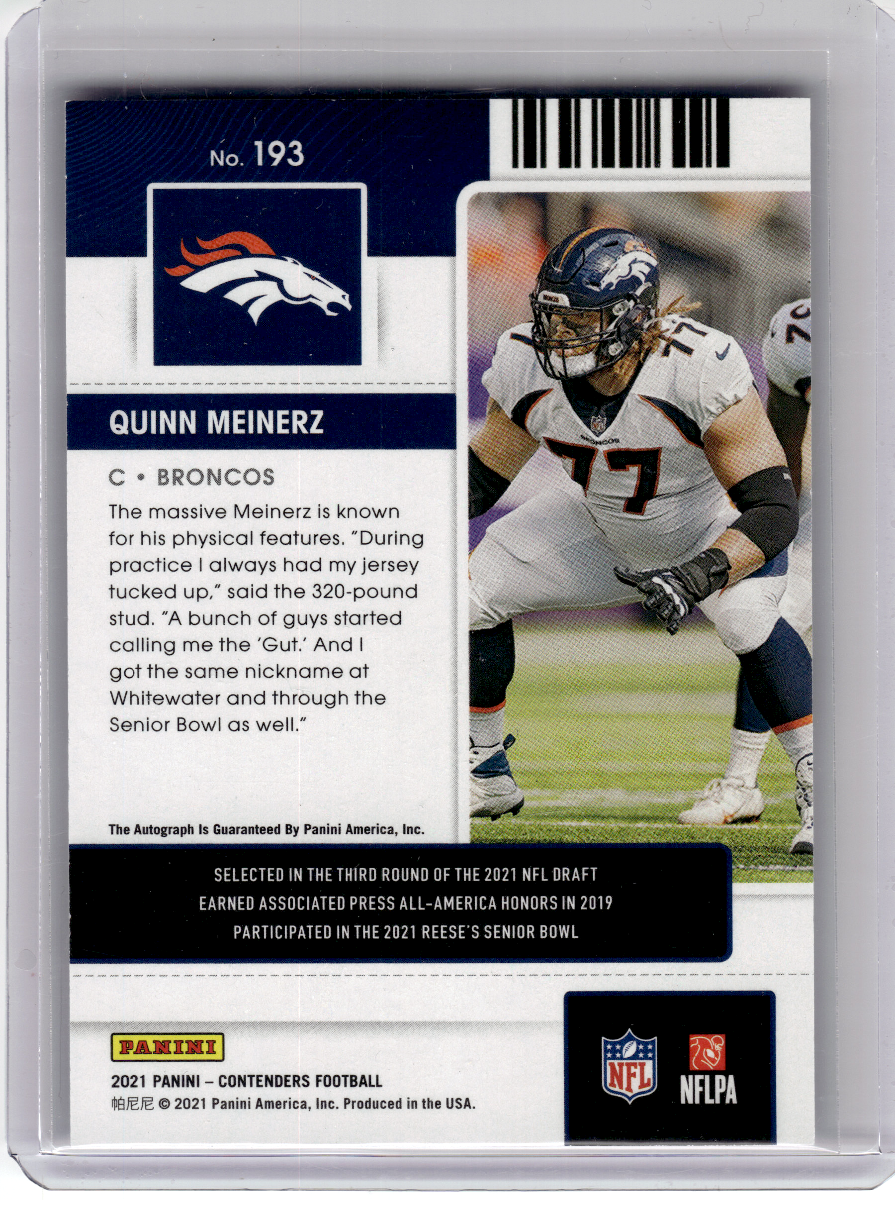 2021 Panini Panini Contenders Football—Quinn Meinerz #193 RC—Very Good