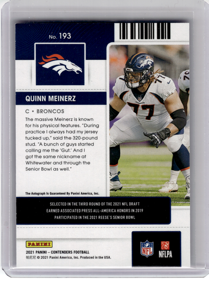 2021 Panini Panini Contenders Football—Quinn Meinerz #193 RC—Very Good