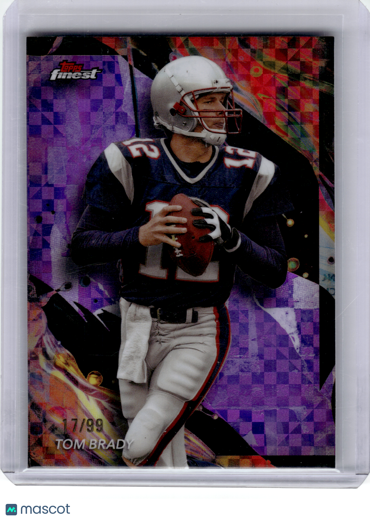 2024 Topps Finest Football—Tom Brady #135 Purple Refractor 17/99—Very Good