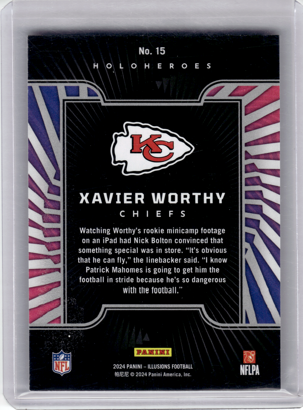 2024 Panini Illusions HoloHeroes Football—Xavier Worthy #15 Holo —Very Good