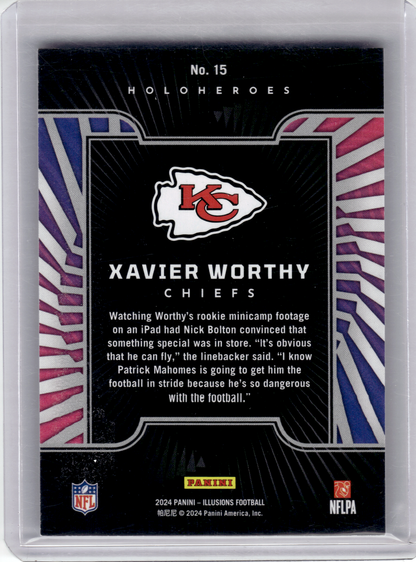 2024 Panini Illusions HoloHeroes Football—Xavier Worthy #15 Holo —Very Good