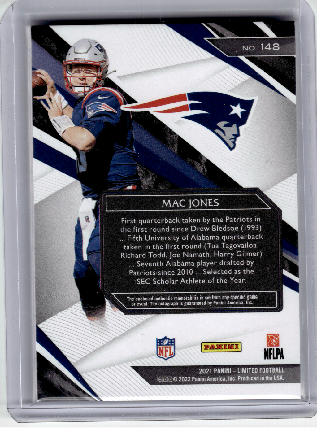 2022 Panini Limited Football Football—Mac Jones #148 20/75 Patch RC