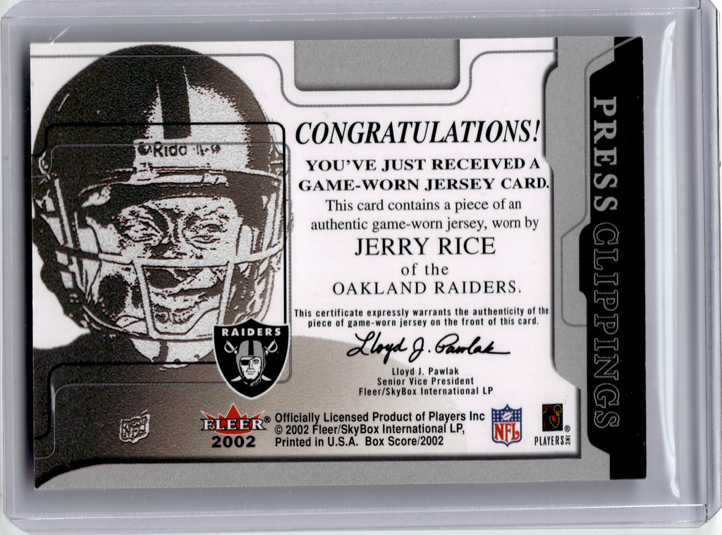 2002 Fleer Box Score Press Clippings Football—Jerry Rice #PC-JR —Very Good