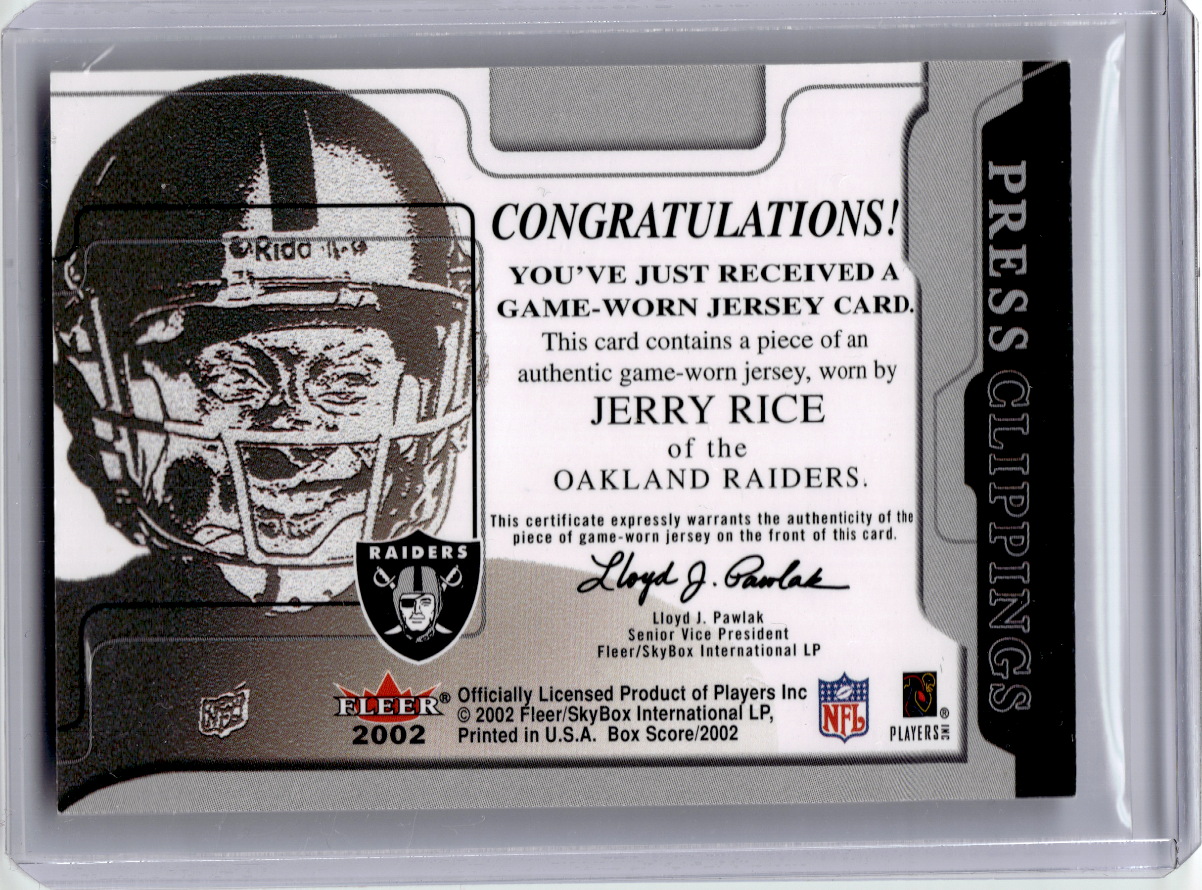 2002 Fleer Box Score Press Clippings Football—Jerry Rice #PC-JR —Very Good