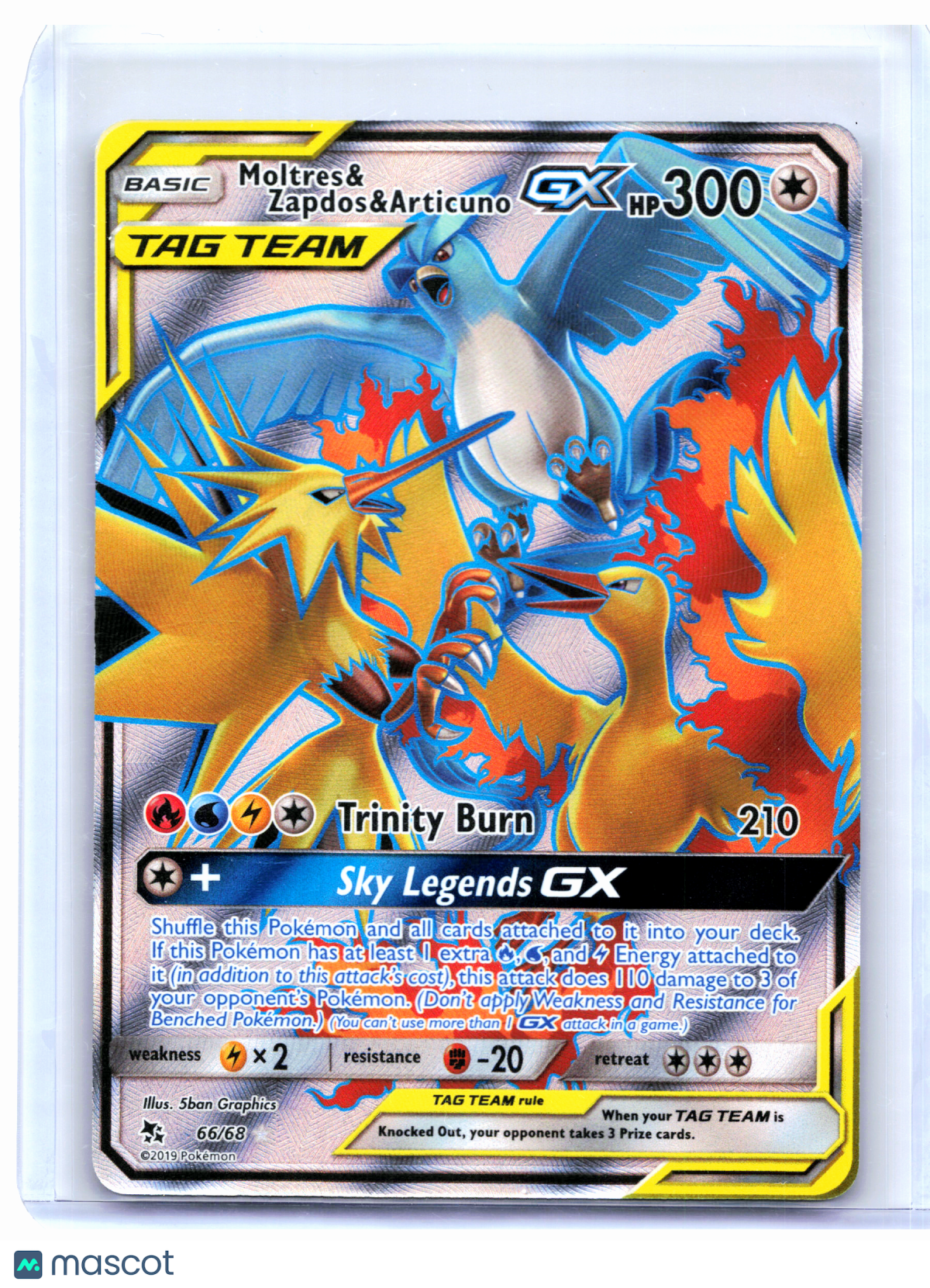 2019 Pokemon—Moltres & Zapdos & Articuno GX #66/68 Hidden Fates—Ultra Rare Holo