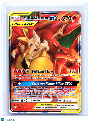 2019 Pokemon—Charizard & Braixen GX #22/236 Cosmic Eclipse—Ultra Rare Holo