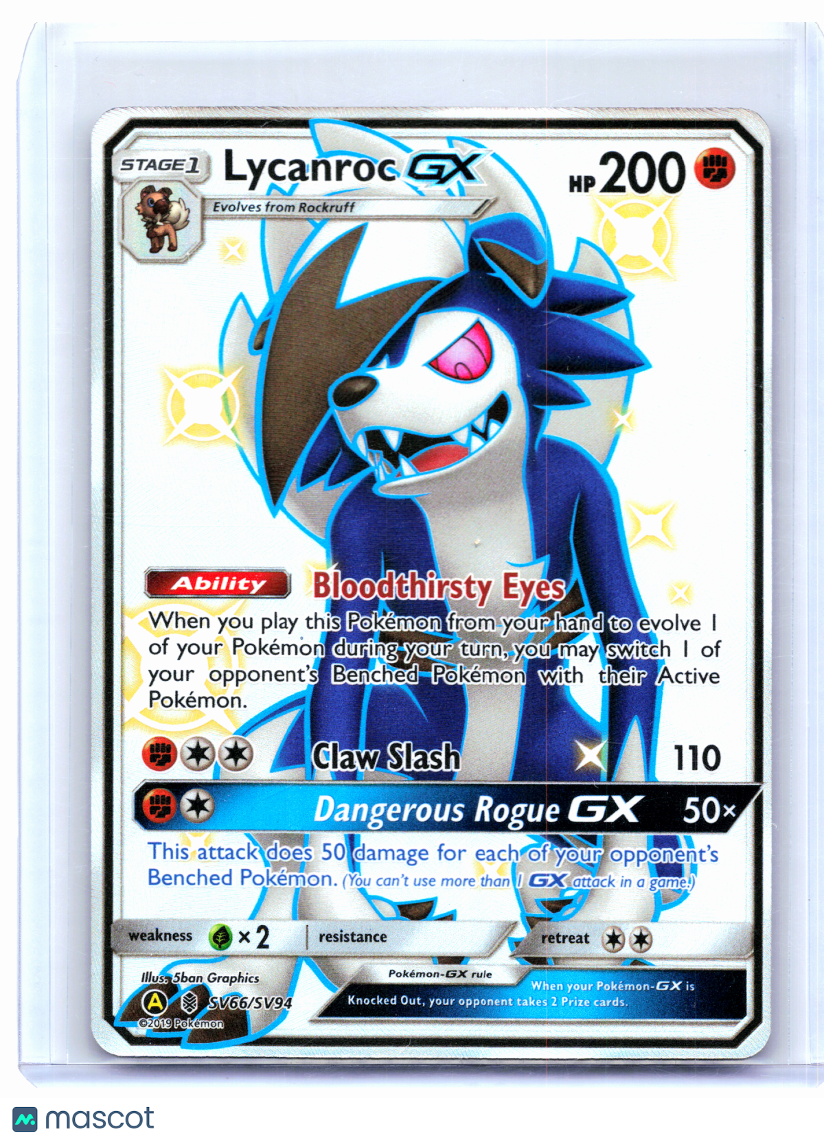 2019 Pokemon—Lycanroc GX #SV66/SV94 Hidden Fates: Shiny Vault—Shiny Holo Rare