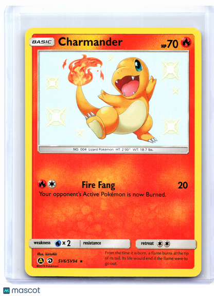 2019 Pokemon—Charmander #SV6/SV94 Hidden Fates: Shiny Vault—Shiny Holo Rare
