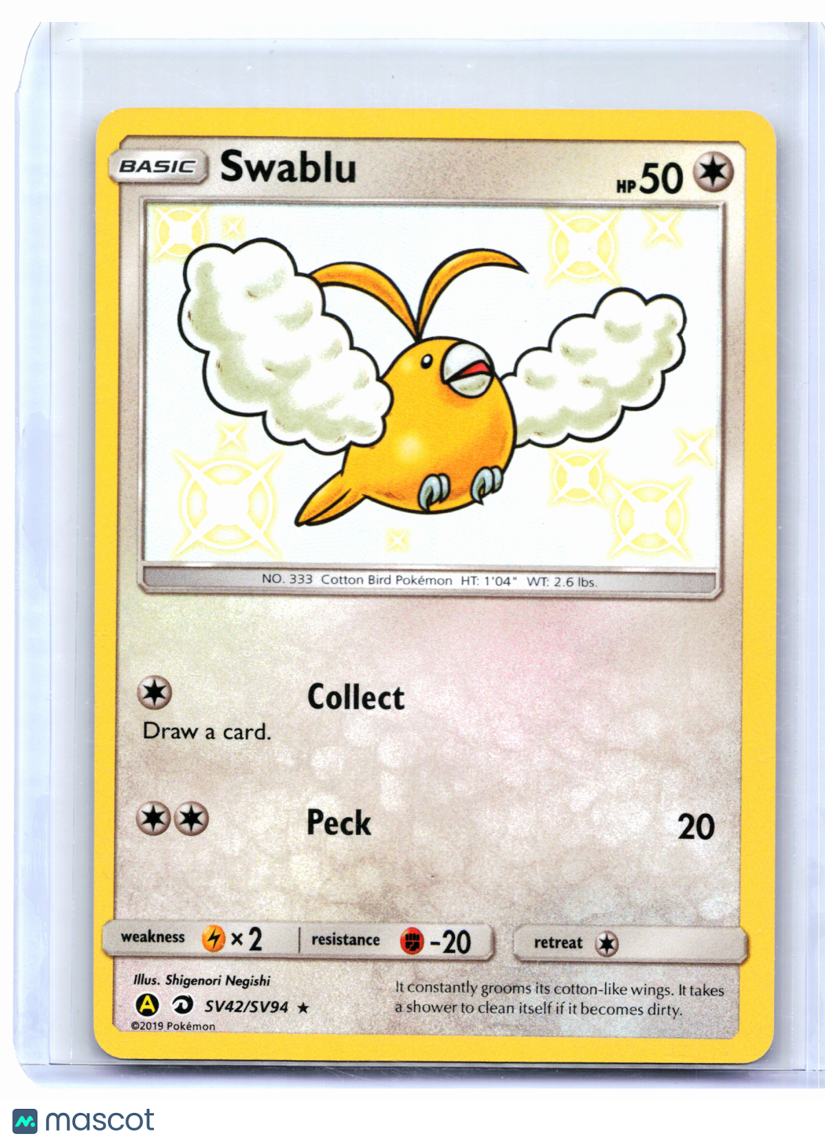 2019 Pokemon—Swablu #SV42/SV94 Hidden Fates: Shiny Vault—Shiny Holo Rare