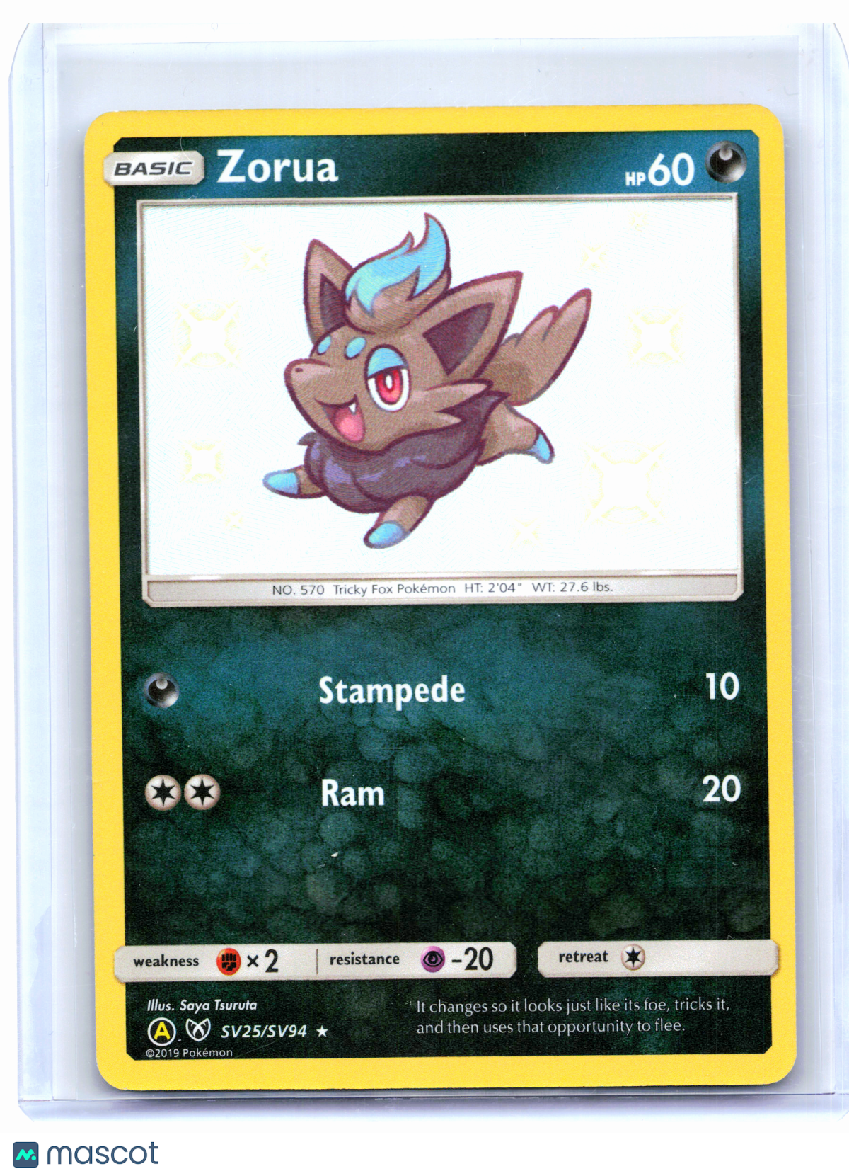 2019 Pokemon—Zorua #SV25/SV94 Hidden Fates: Shiny Vault—Shiny Holo Rare