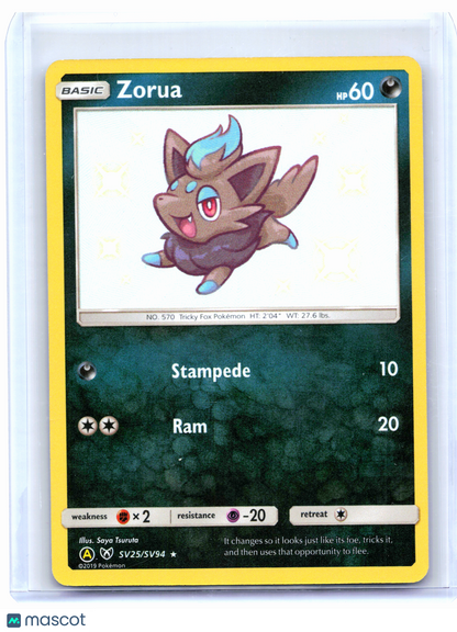 2019 Pokemon—Zorua #SV25/SV94 Hidden Fates: Shiny Vault—Shiny Holo Rare