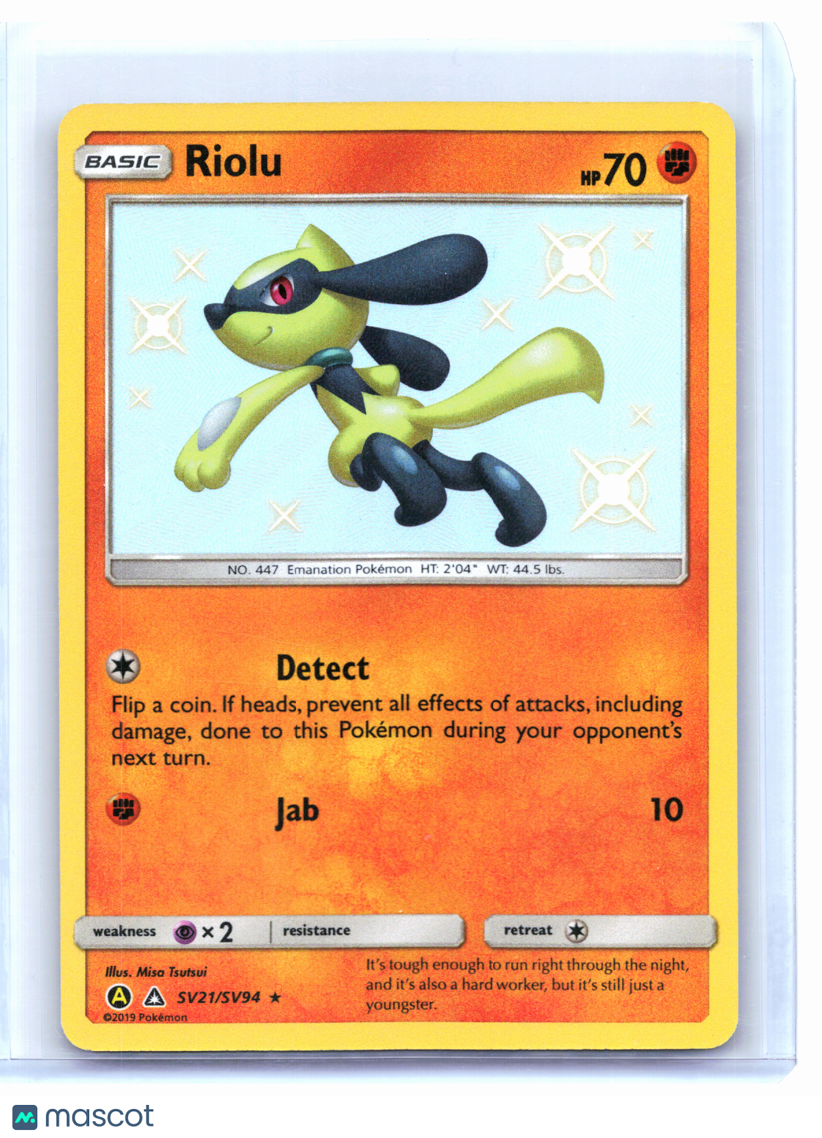 2019 Pokemon—Riolu #SV21/SV94 Hidden Fates: Shiny Vault—Shiny Holo Rare
