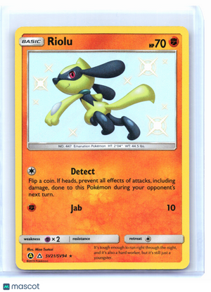 2019 Pokemon—Riolu #SV21/SV94 Hidden Fates: Shiny Vault—Shiny Holo Rare