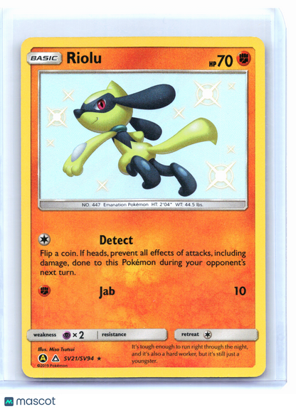 2019 Pokemon—Riolu #SV21/SV94 Hidden Fates: Shiny Vault—Shiny Holo Rare
