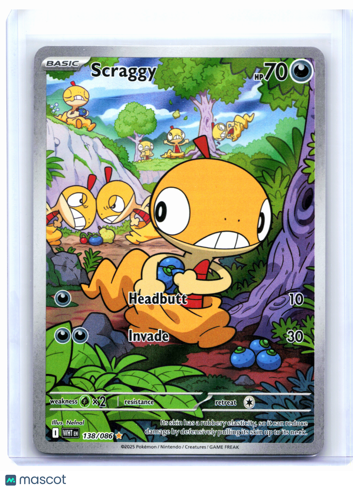 2025 Pokemon—Scraggy #138/086 White Flare—Illustration Rare Holo