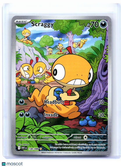 2025 Pokemon—Scraggy #138/086 White Flare—Illustration Rare Holo