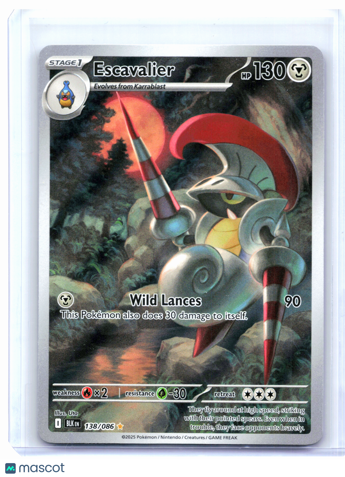 2025 Pokemon—Escavalier #138/086 Black Bolt—Illustration Rare Holo