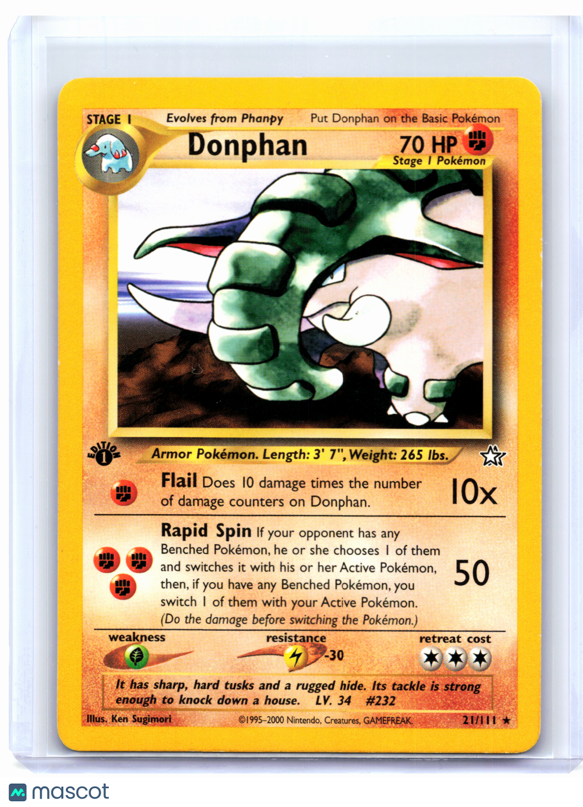 2000 Pokemon—Donphan #21/111 Neo Genesis—Rare Nonholo (1st Edition) [MP]